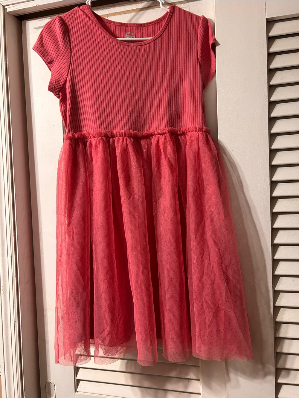wonder nation Coral Pink Ribbed Bodice Tulle Skirt Dress